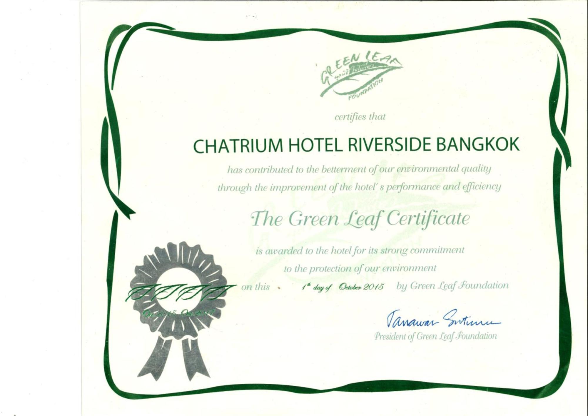 Chatrium Hotel Riverside Банкок Екстериор снимка Green Leaf Certificate